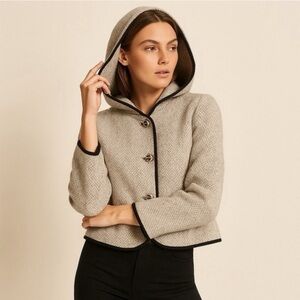 ba&sh Octave Jacket Size 3 US 8 Parisian Wool Cropped Hooded Elevated Jacked